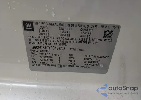 2015 Chevrolet Silverado 1500 1Lt из США, поврежденный, VIN 3GCPCRECXFG154703